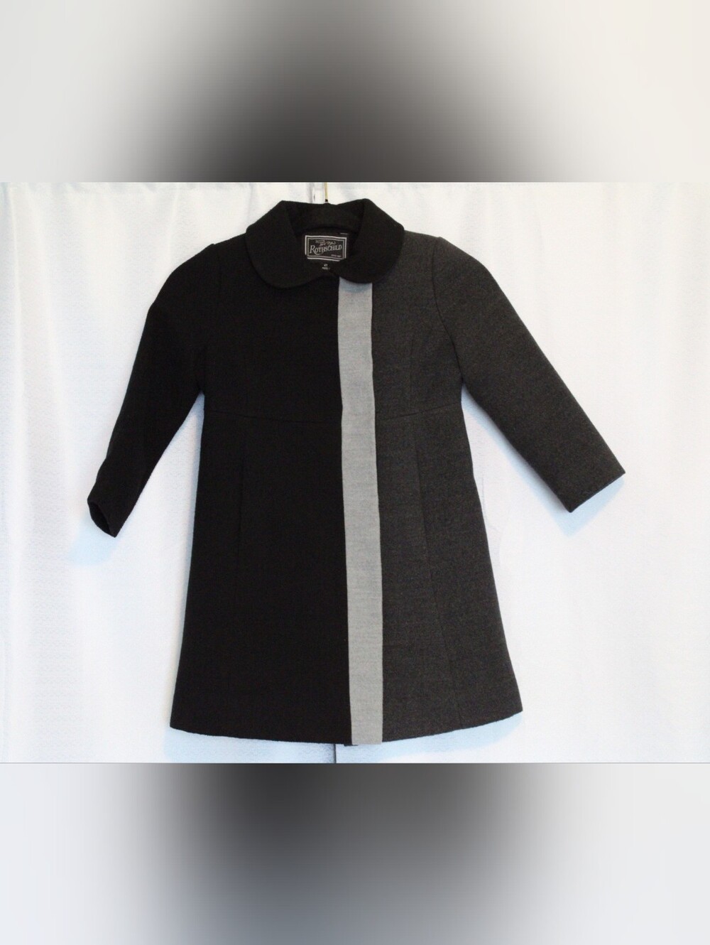 Vintage Rothschild Girls Wool Blend Colorblock Dress Coat Black Grey 4T - Picture 3 of 6
